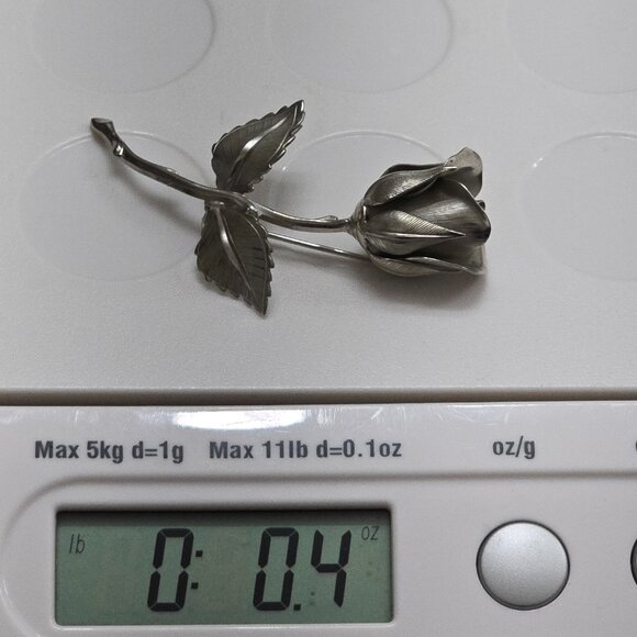 Vintage Rose Brooch Silver Tone Floral Statement Pin 1980s Costume Jewelry - Picture 15 of 15